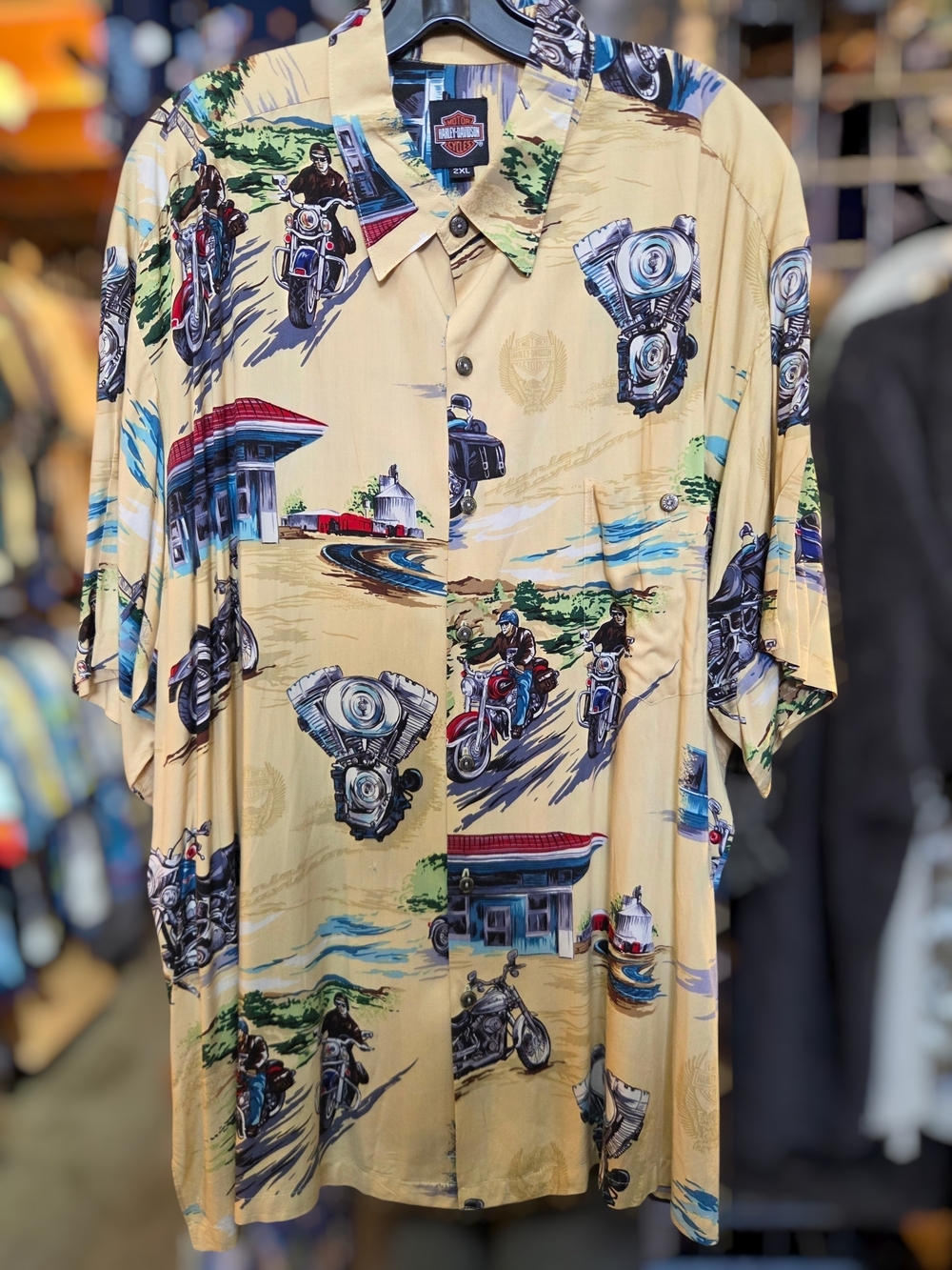 Harley-Davidson Men’s Beige Motorcycle Print Short Sleeve Shirt